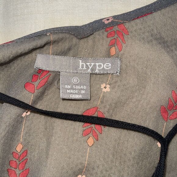 Hype Anthropology Dress Silk Gray Floral Print Lined Pleated Cinch Waist 6 - Picture 5 of 9